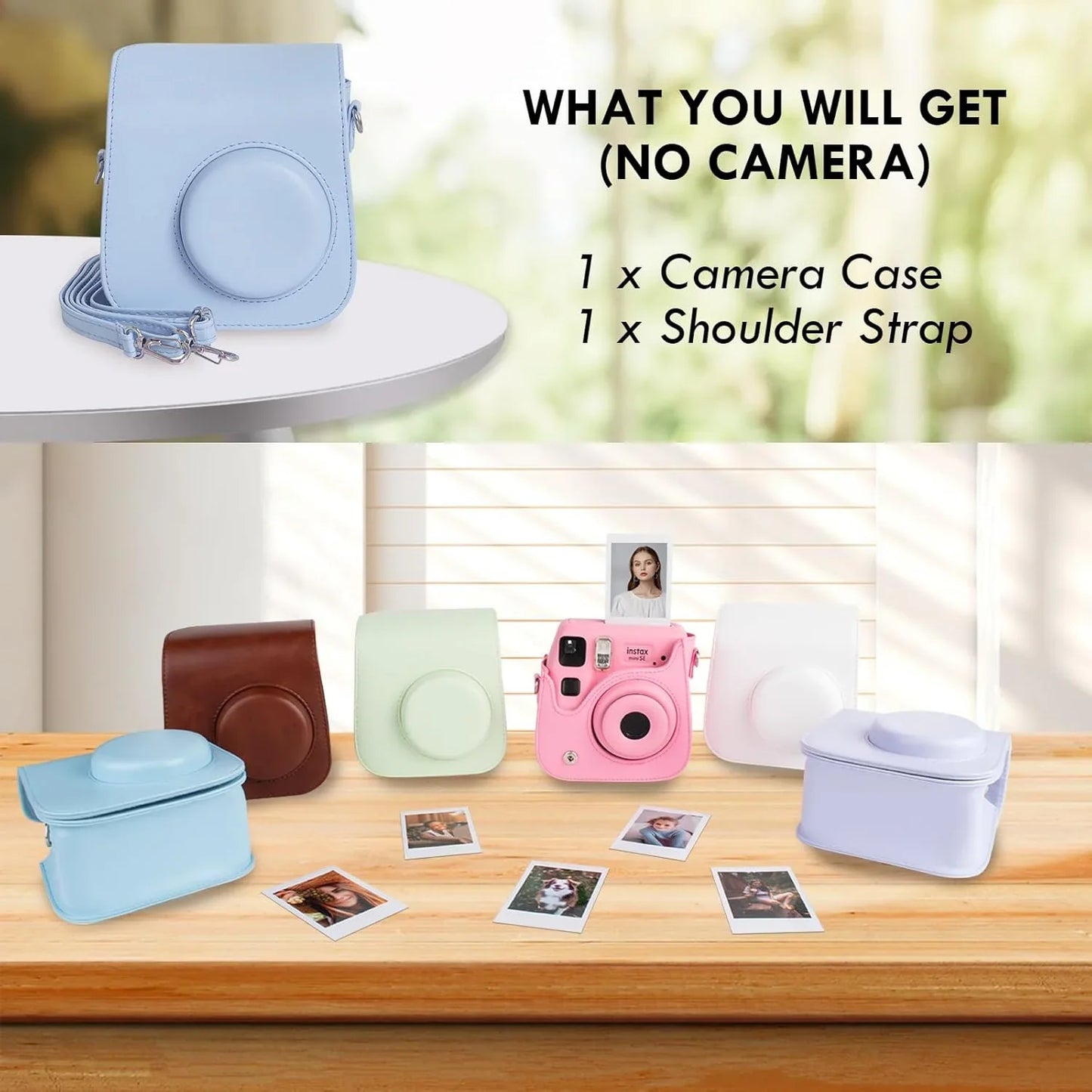 PU Leather Camera Case for Instax Mini SE – Protective Pouch with Adjustable Shoulder Strap - Blue - Jaiman Toys