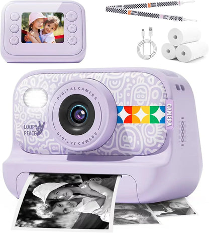Instant Print Camera – 1080P Digital Video, Photo & Travel Toy Gift (Purple)