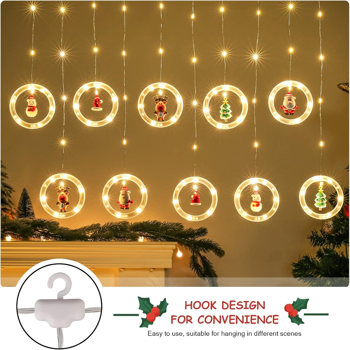 Christmas Window LED Curtain Lights 3m x 0.65m | Warm White Fairy String Lights with 8 Modes – Xmas Window & Indoor Décor