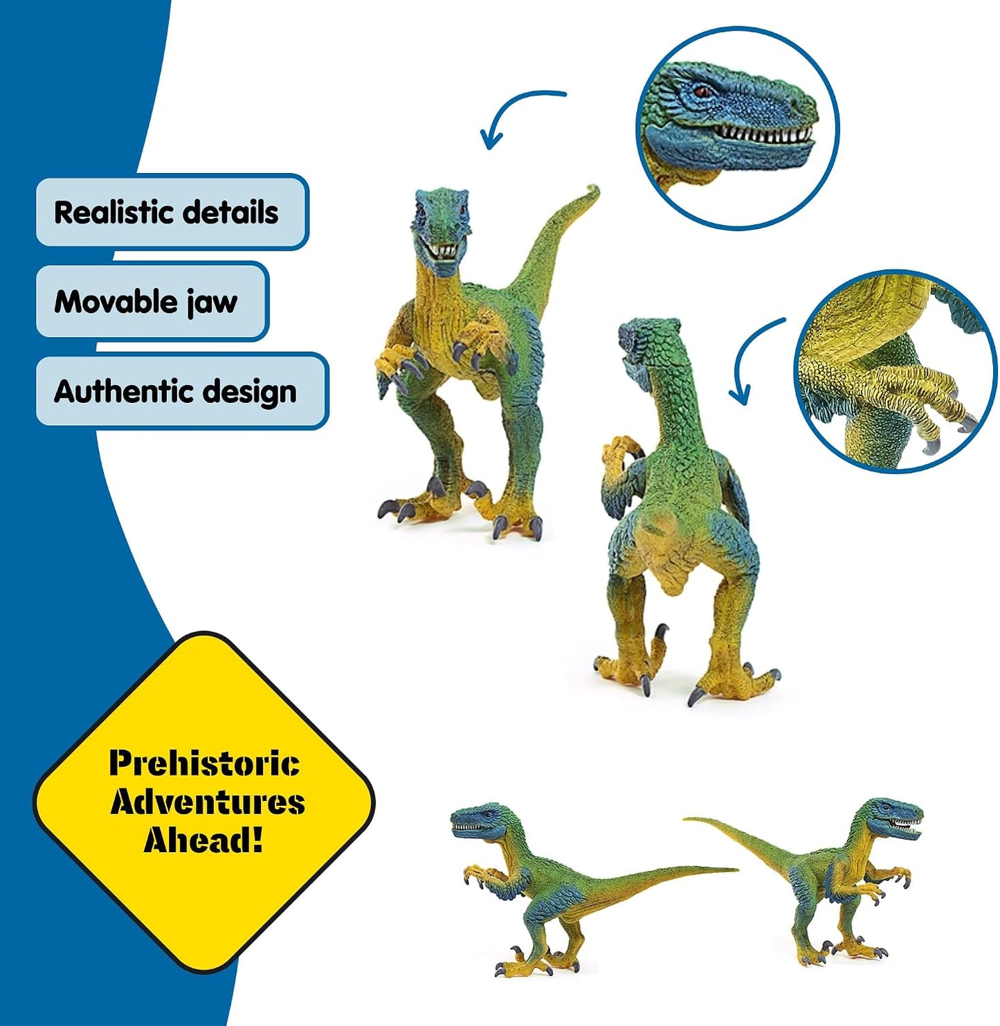 schleich Dinosaurs - Velociraptor Figurine with Movable Jaw and Arms - Realistic Raptor Dino Toy with Feathered Body and Claws - Durable Dinosaur Action...