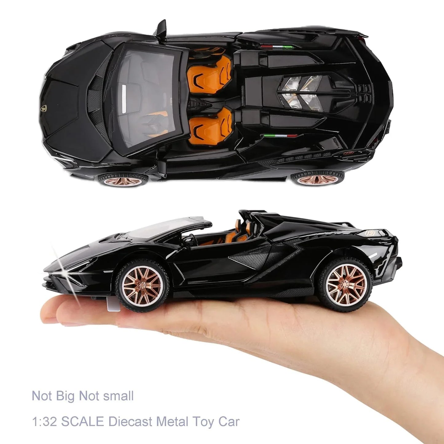 Lamborghini SIAN 1:32 Scale Die-Cast Metal Pull Back Toy Car – Black Model with Openable Doors, Sound & Light - Jaiman Toys