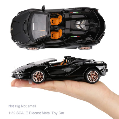 Lamborghini SIAN 1:32 Scale Die-Cast Metal Pull Back Toy Car – Black Model with Openable Doors, Sound & Light - Jaiman Toys