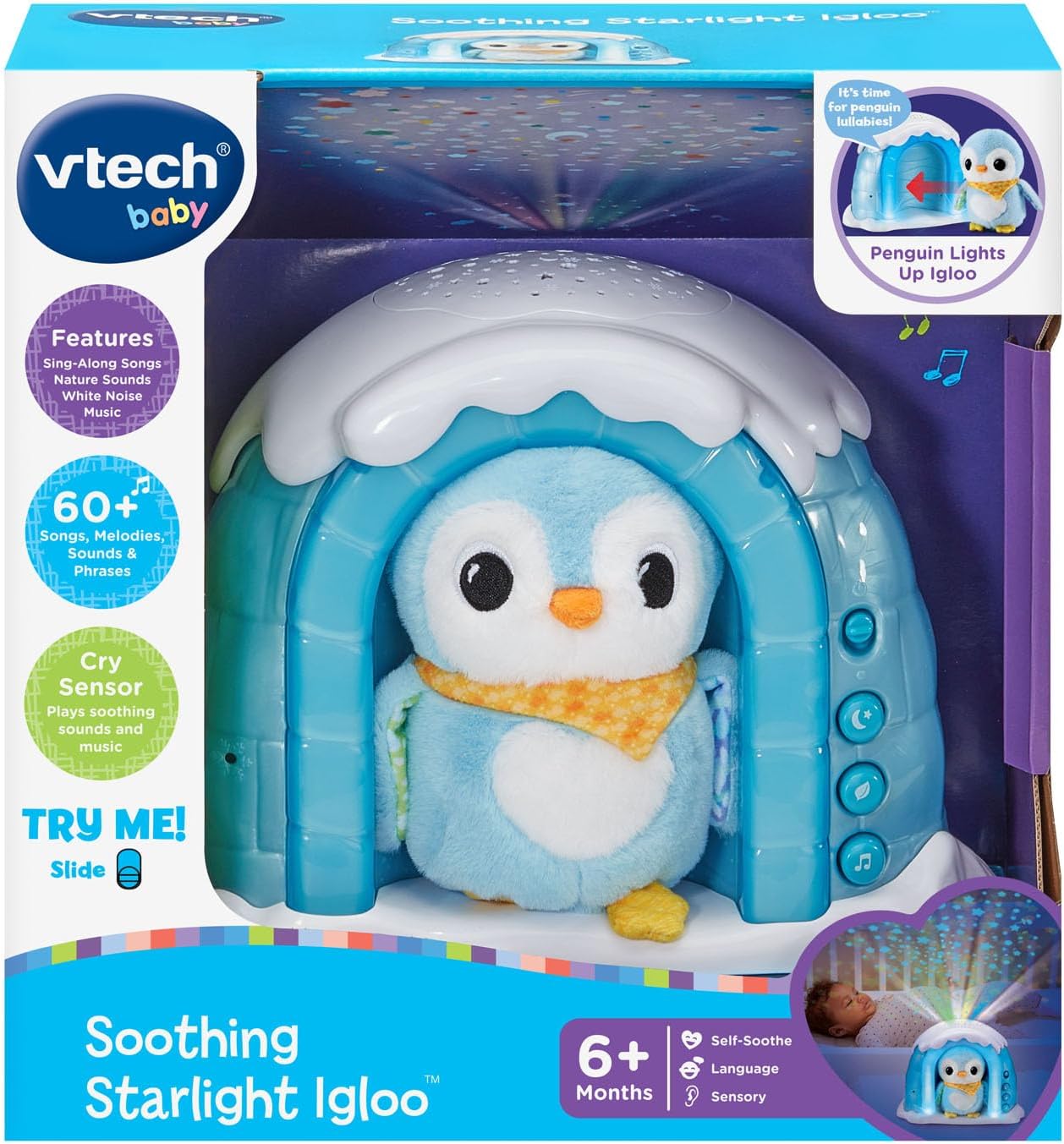 VTech Baby Soothing Starlight Igloo | Plush Penguin Sleep Aid with Night Light, Lullabies, Nature Sounds & Star Projection