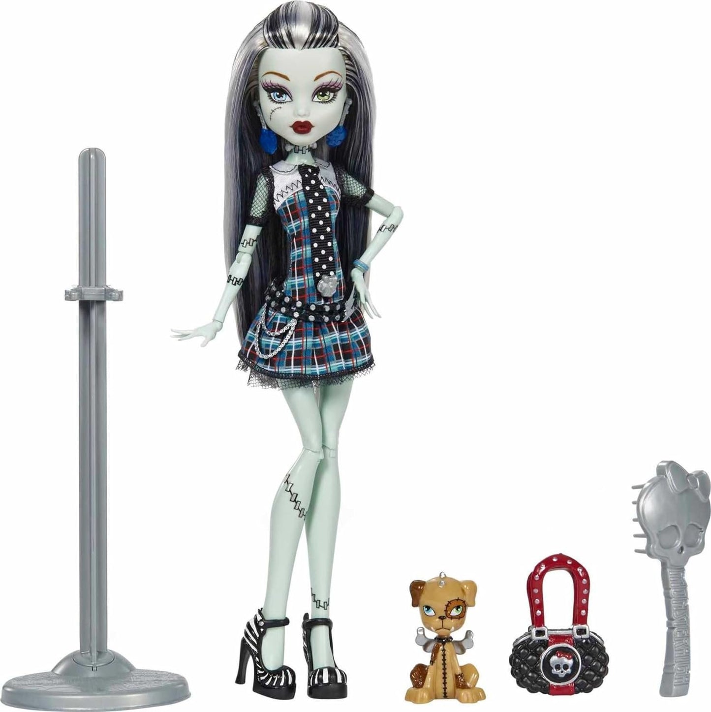 Monster High Frankie Stein Reproduction Doll (10.5 in) Wearing Original Fashion &amp; Shoes, with Pet, Doll Stand &amp; Accessories, Gift for Collectors