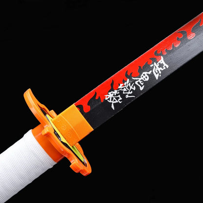 Demon Slayer Rengoku Kyojuro Samurai Sword – Flame Pillar Wooden Katana With Light Effect | Anime Cosplay Prop Sword for Kids & Collectors (Black & Red Blade)