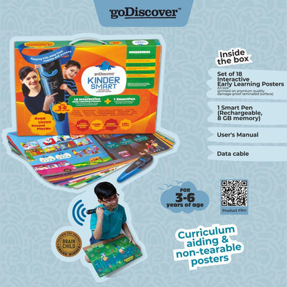 goDiscover Kinder Smart Interactive Learning Posters with Talking Pen | 18 Educational Charts for Kids (3–6 Years)