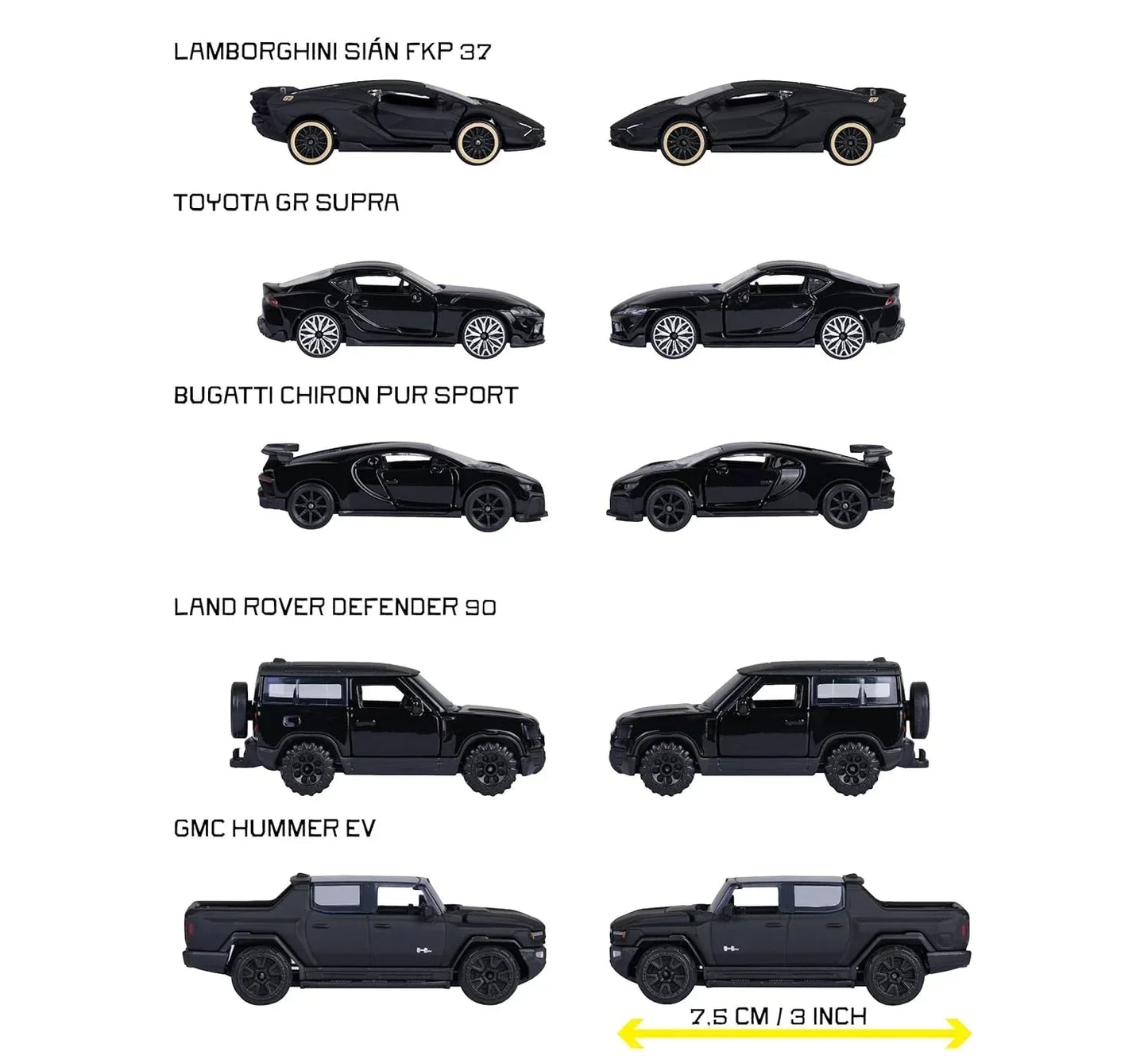 Majorette Black Edition Die-Cast Car Set (5 Cars) | Premium All-Black Models | Metal Body | 1:64 Scale | 3+ Years