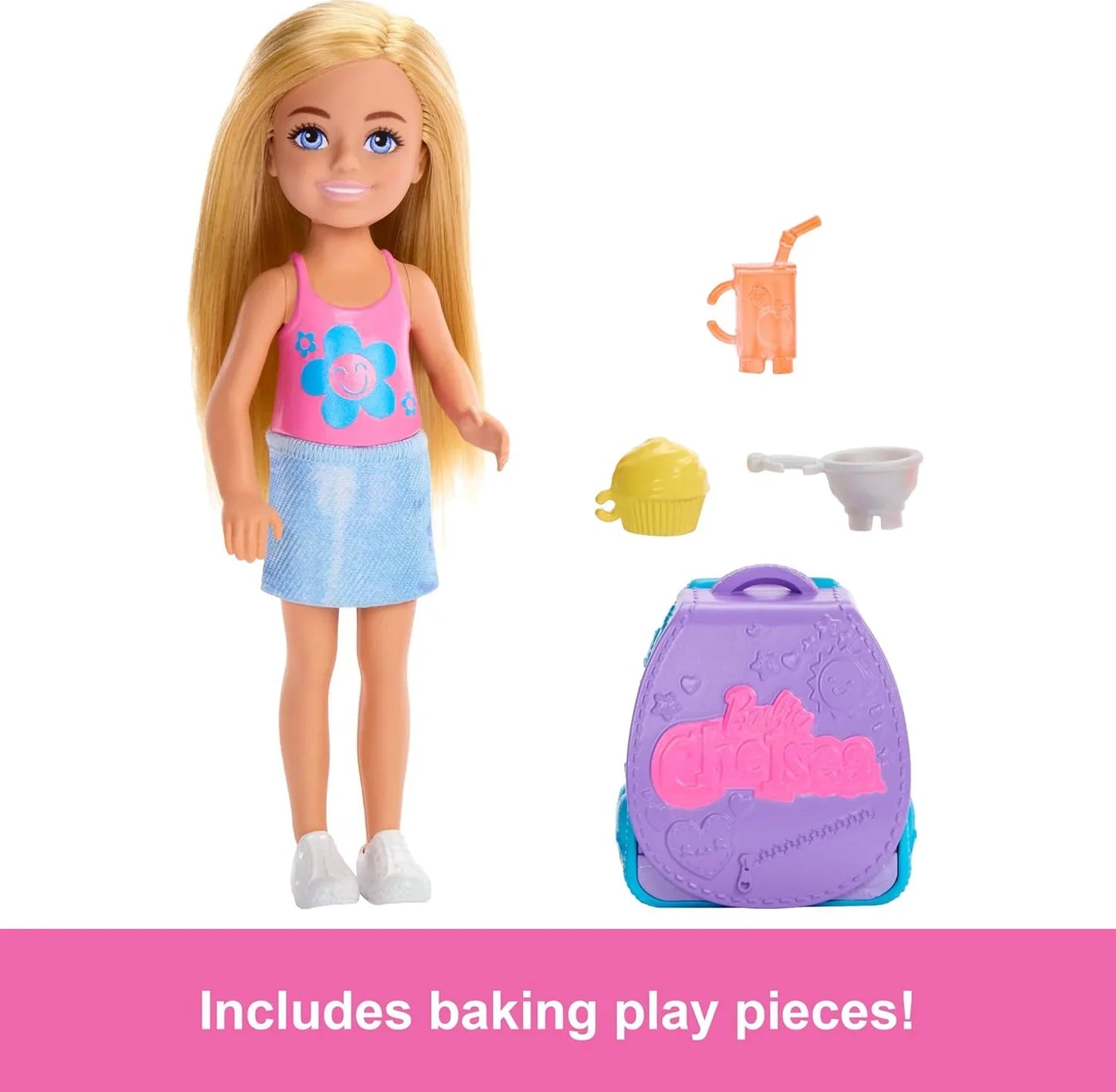 Barbie Family & Friends Cupcake Baking Backpack Blonde Chelsea Doll, Wearable Backpack with Baking Play Pieces - Jaiman Toys