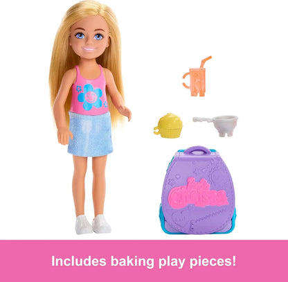 Barbie Family & Friends Cupcake Baking Backpack Blonde Chelsea Doll, Wearable Backpack with Baking Play Pieces - Jaiman Toys