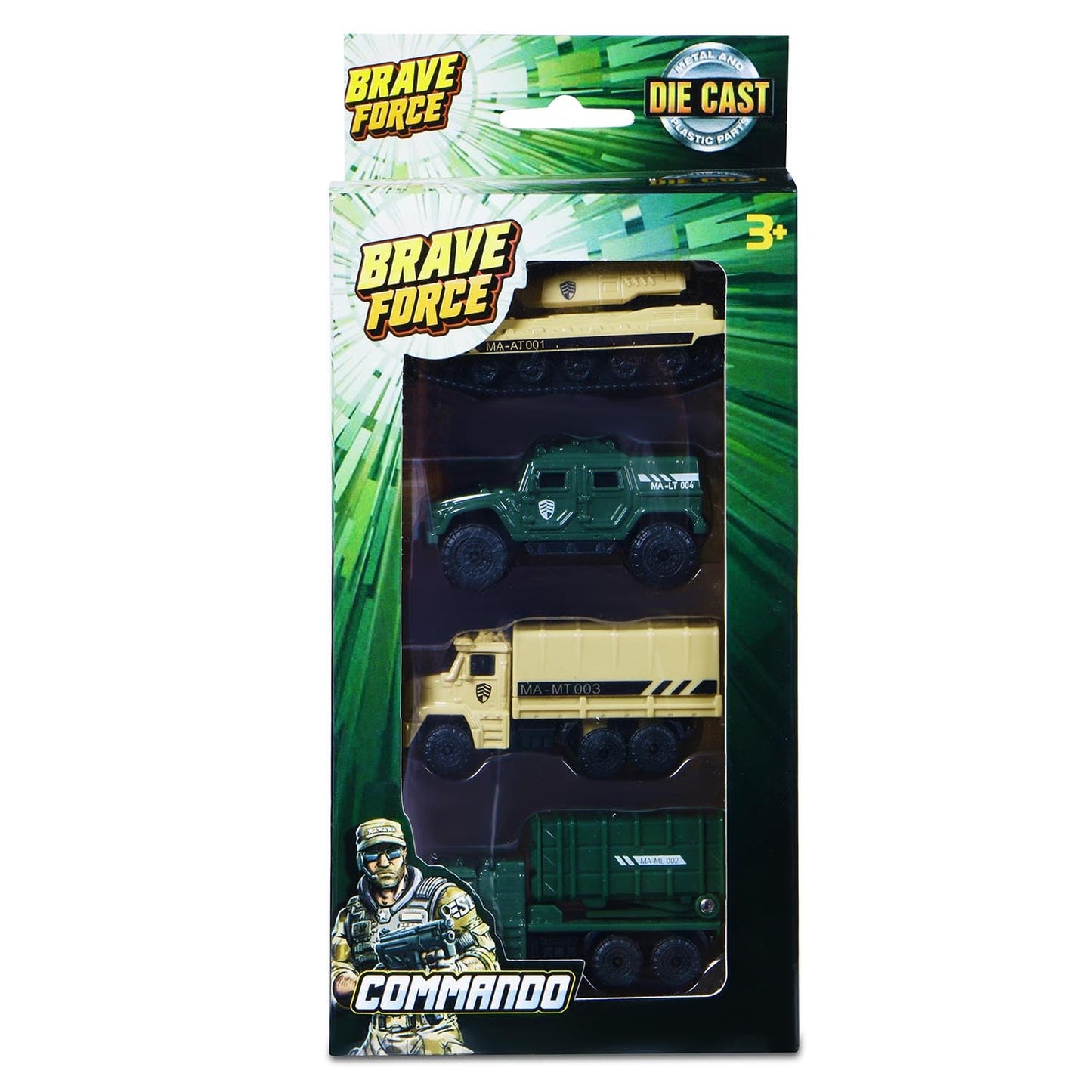 Brave Force Commando Die-Cast Military Vehicles 4-Piece Set – Tank, SUV & Trucks