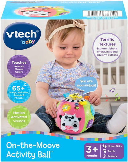 VTech Baby On-the-Moove Activity Ball with Textures, Lights, Sounds & Sensory Learning Activities | Interactive Baby Toy | Pink