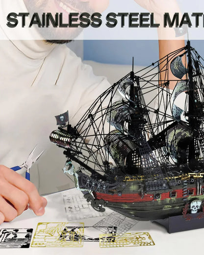 Piececool  3D Metal Puzzle The Queen Anne’s Revenge Pirate Ship (Large) – 439 Pieces – Level 5 Difficulty – Stainless Steel DIY Model Kit-Age16+