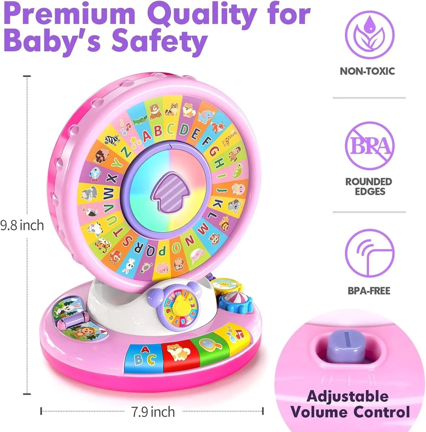 Musical Spin & Sing Alphabet Zoo Infant Toys – Interactive Learning Toy for Toddlers Ages 6–18 Months | Educational Gift for Baby Boys & Girls (1–3 Years) - Pink - Jaiman Toys