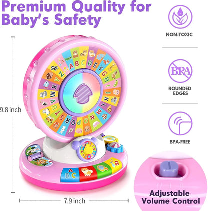 Musical Spin & Sing Alphabet Zoo Infant Toys – Interactive Learning Toy for Toddlers Ages 6–18 Months | Educational Gift for Baby Boys & Girls (1–3 Years) - Pink - Jaiman Toys