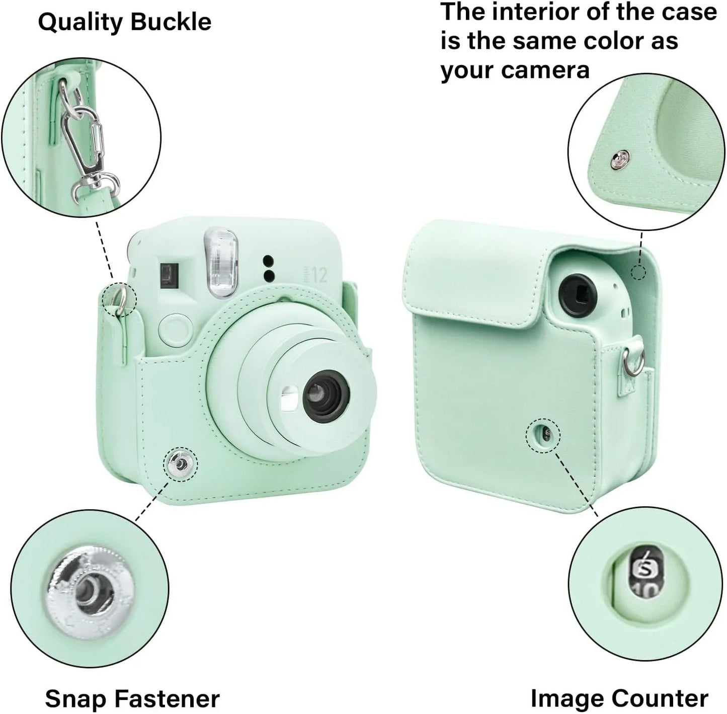 Pop & Snap in Style – Mini 12 Camera Case with Strap (Perfect Fit for Instax Mini 12) - Mint Green - Jaiman Toys