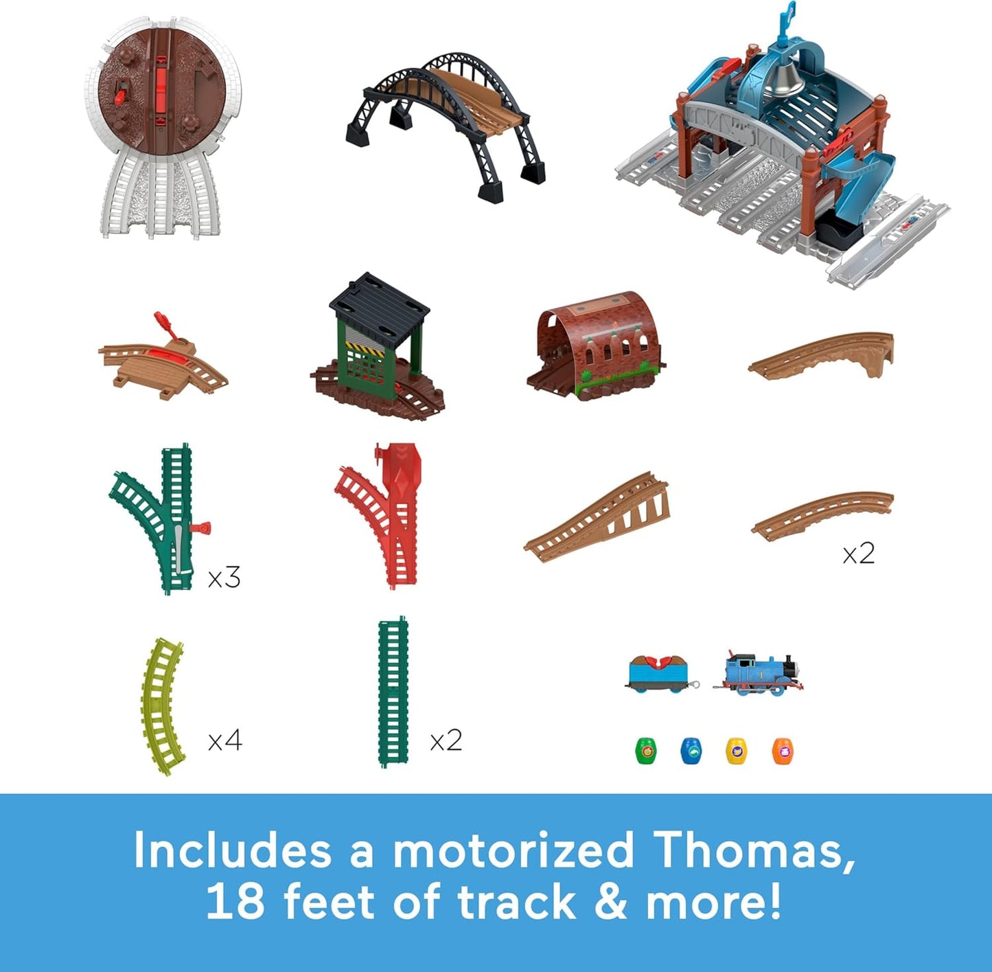 Thomas & Friends Toy Train Playset by Fisher-Price, Load & Launch Barrel Delivery with Classic Motorized Engine & Cargo Car, 18 Feet of Track-JDF26