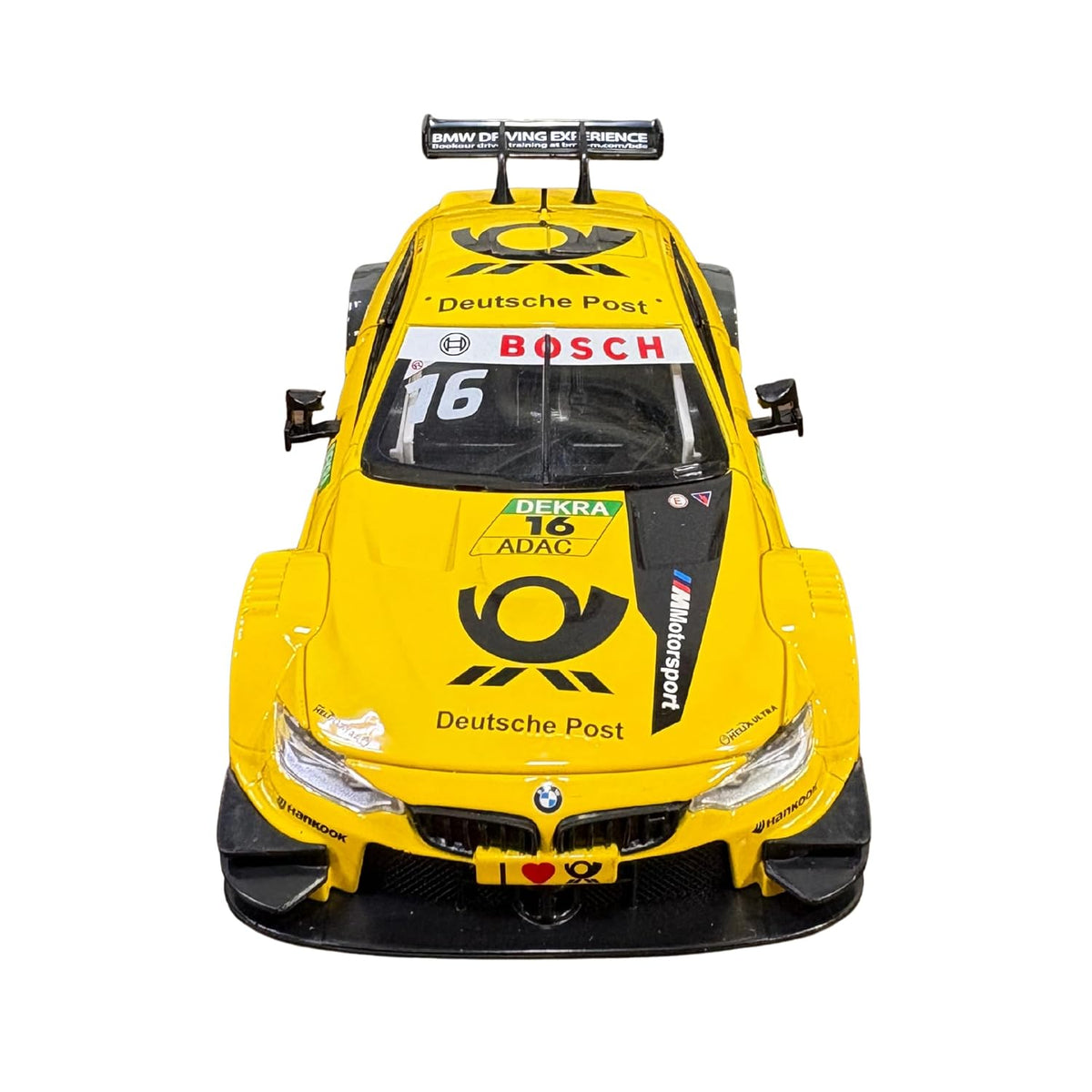 MSZ 1:24 Scale BMW M4 DTM Racing Diecast Model Car – Yellow Deutsche Post Edition, Metal Body Collectible with Detailed Interior, Opening Features & Display Model for Ages 14+