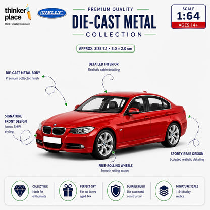 Welly 1:64 BMW 335i Red Die-Cast Metal Model Car