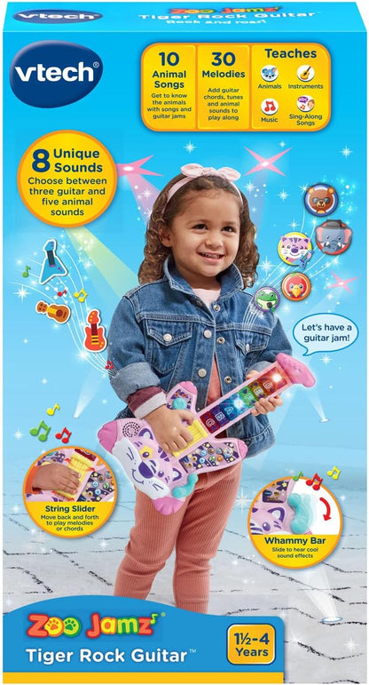 VTech Zoo Jamz Tiger Rock Guitar, Pink | Interactive Musical Learning Guitar with Lights, Songs, Animal Sounds & Educational Toy for Toddlers