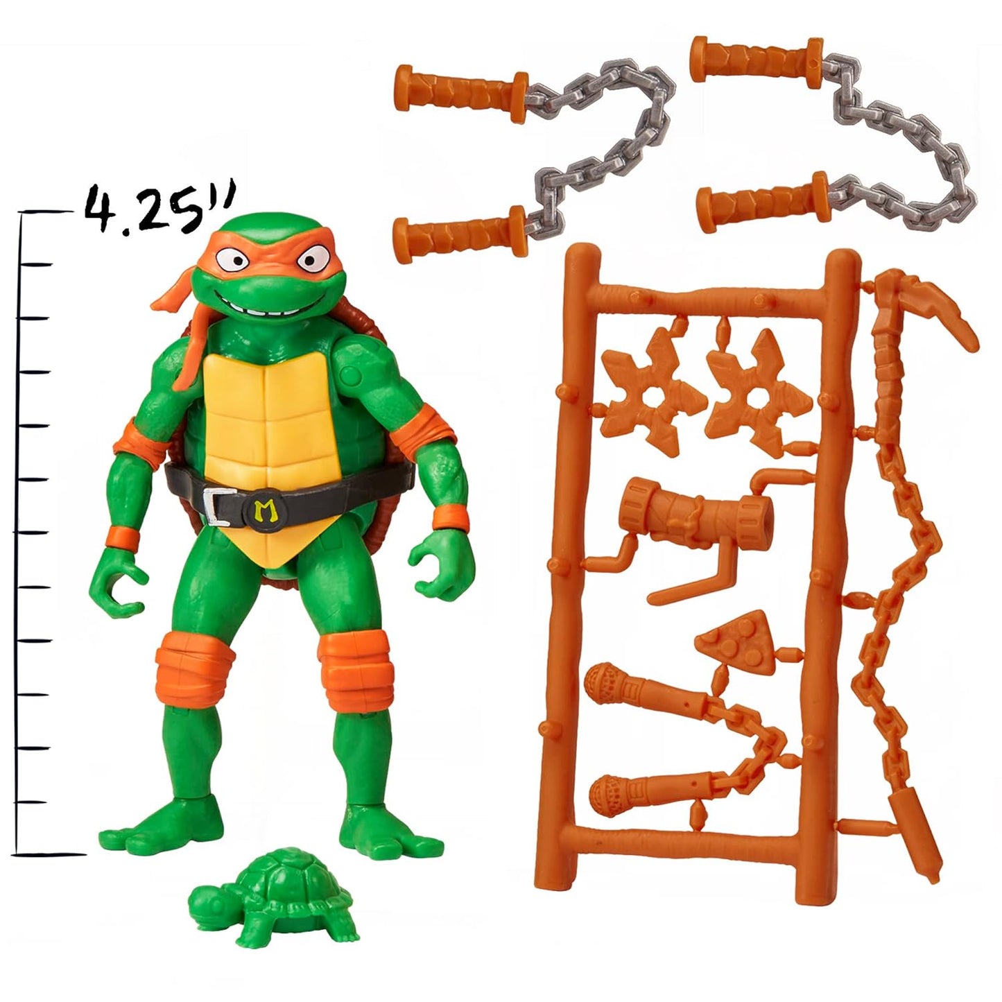 Teenage Mutant Ninja Turtles Mutant Mayhem Michelangelo Action Figure | 4.25 Inch TMNT Collectible with Nunchaku Accessories