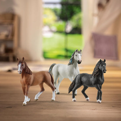 Schleich Horse Club - 3 PC Horse Figurine Playset - Collectible Figures with 3 Unique Breeds for Girls and Boys - Realistic Farm Animal Toy Set for Kids Ages 5+ | 77788