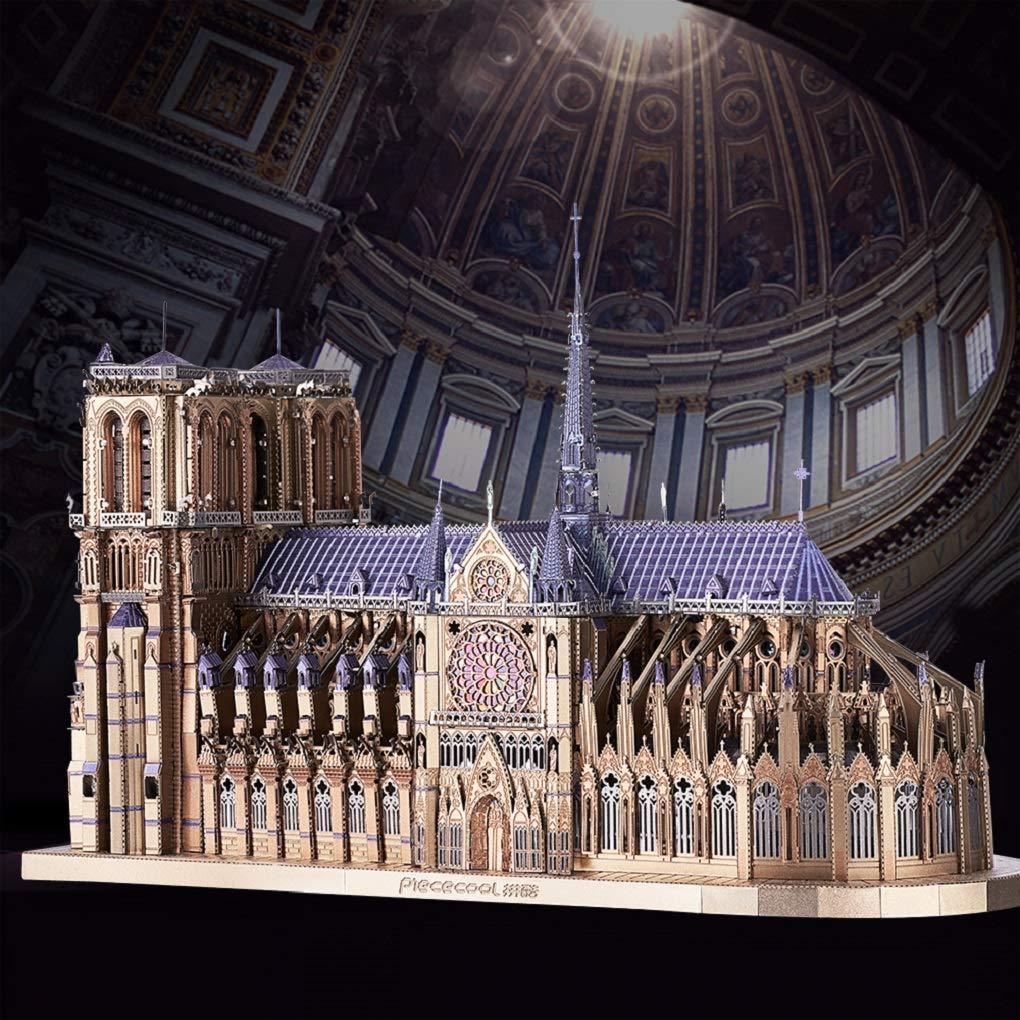 Piececool  3D Metal Puzzle Notre Dame Cathedral Paris Model – 382 Pieces – Level 5 Difficulty – Stainless Steel DIY Architecture Model Kit- Age16+
