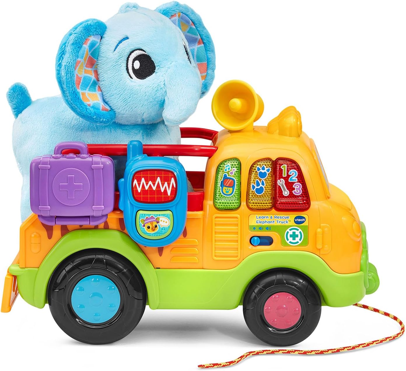 VTech Learn and Rescue Elephant Truck Pull Toy | Interactive Learning Rescue Truck with Plush Elephant, Lights, Sounds & Pretend Play for Toddlers