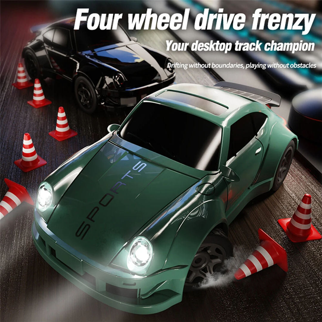1:64 Scale 2.4GHz 4WD Drift RC Car with LED Lights | Mini High-Speed Racing Remote Control Car (Green)