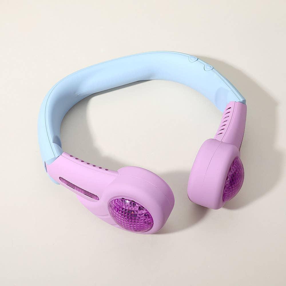 Portable Bladeless Neck Fan – 5-Speed Adjustable Cooling Fan with 400mAh Battery, USB Rechargeable, Quiet Hands-Free Airflow for Outdoor, Travel & Home (Blue/Purple)