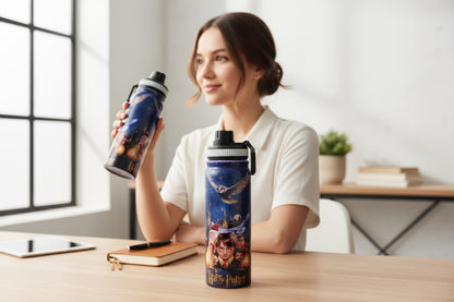 Harry Potter 800ml Stainless Steel Water Bottle with Drinking Spout, Carry Handle & Removable Lid – Hedwig Night Design