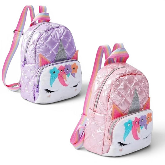 Unicorn Glitter Kids Backpack – Cute Quilted School Bag for Girls with Rainbow Straps