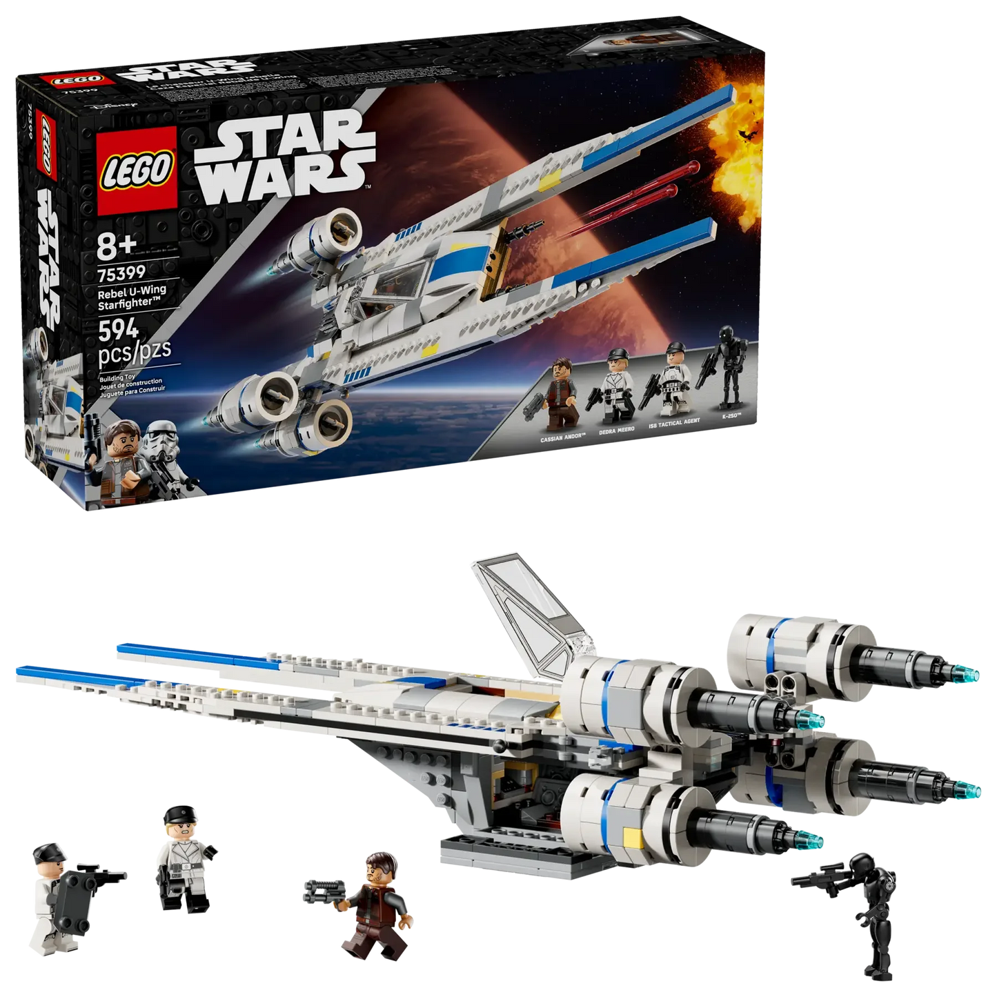 LEGO Star Wars Rebel U-Wing Starfighter 75399 Building Toy for Kids (594 Pieces) with Cassian Andor, K-2SO & 2 Imperial Minifigures - Jaiman Toys