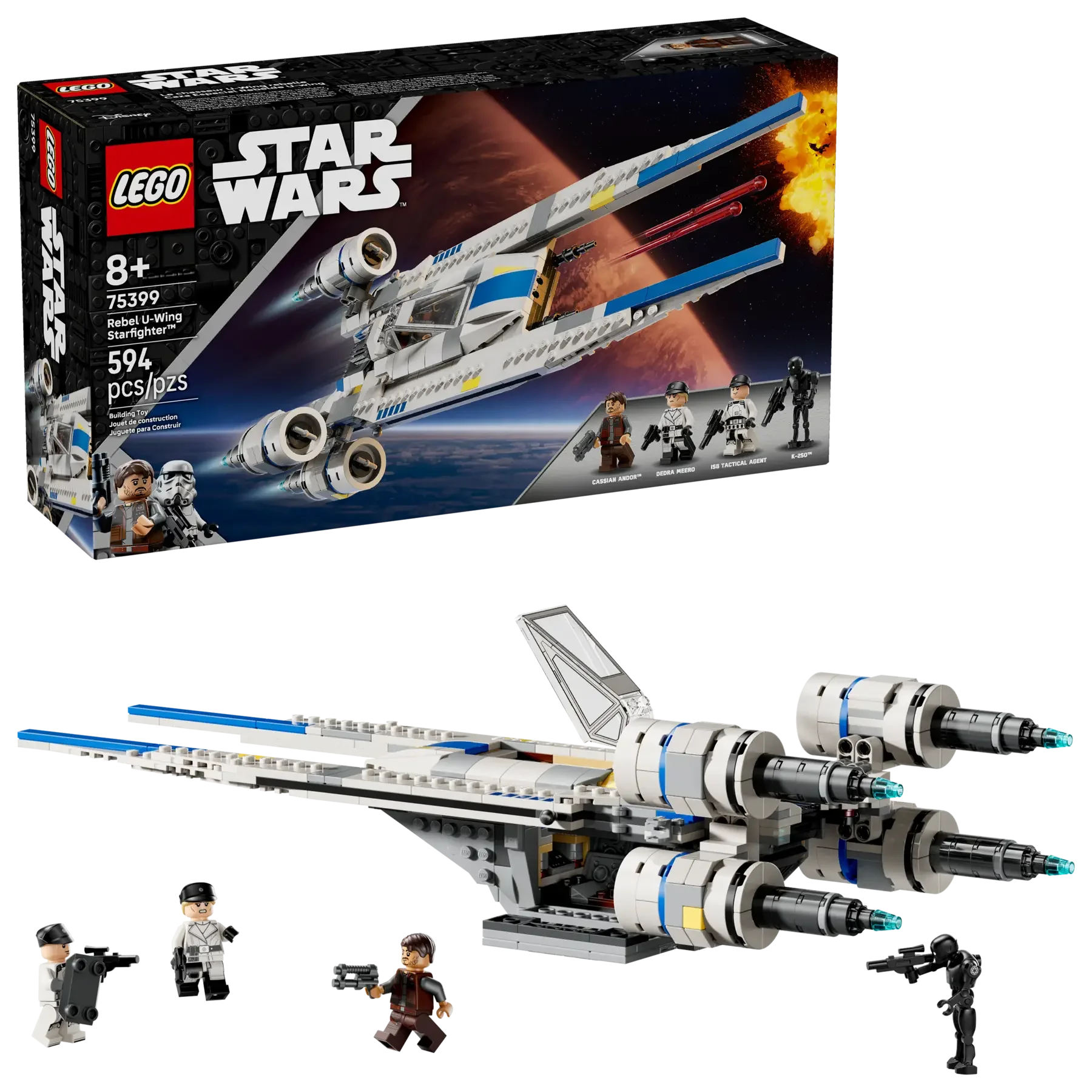LEGO Star Wars Rebel U-Wing Starfighter 75399 Building Toy for Kids (594 Pieces) with Cassian Andor, K-2SO & 2 Imperial Minifigures - Jaiman Toys