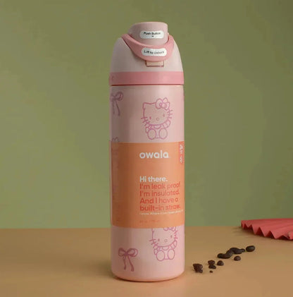 Owala Hello Kitty FreeSip 710 ml (24 oz) Insulated Stainless Steel Water Bottle with Built-In Straw and Locking Push-Button Lid – Pink