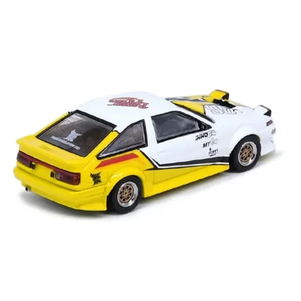 INNO64 Toyota Corolla AE86 Wildcard Kustom Show 1:64 Scale Die-Cast Model Car | Premium Metal JDM Collector Edition with Detailed Interior, Realistic Wheels & Acrylic Display Case | Yellow & White