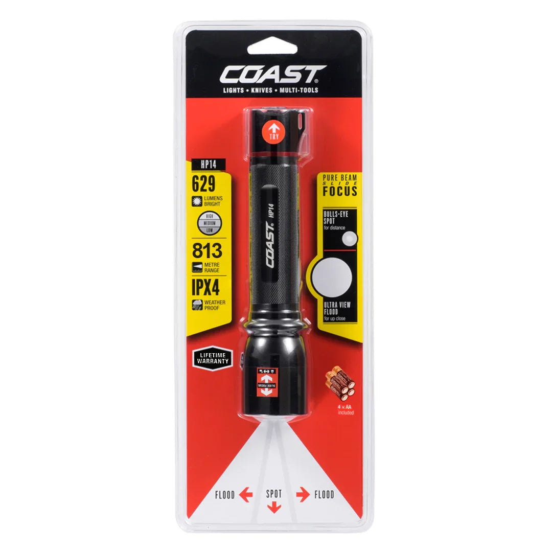COAST HP14 the focusable LED flashlight with Slide Focus and 4 batteries included - Jaiman Toys