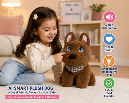 Breatoi! AI Smart Interactive Plush Dog Toy with Voice Interaction, Soft Stuffed Puppy Companion, Talking & Sound Responsive Plush Animal for Kids | Gift for Boys & Girls 3+ Years - Brown