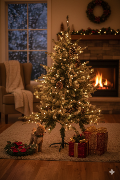 SWEN Balsam 4-Feet Christmas Tree with Light Frosting & Large Pine Cones | Premium Snow-Kissed Holiday Décor