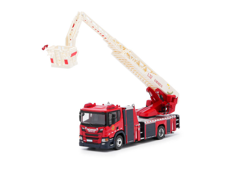 MASSDI 1:64 Scale Fire Ladder Truck Alloy Car Model – Die-Cast Rescue Fire Engine Collectible Vehicle
