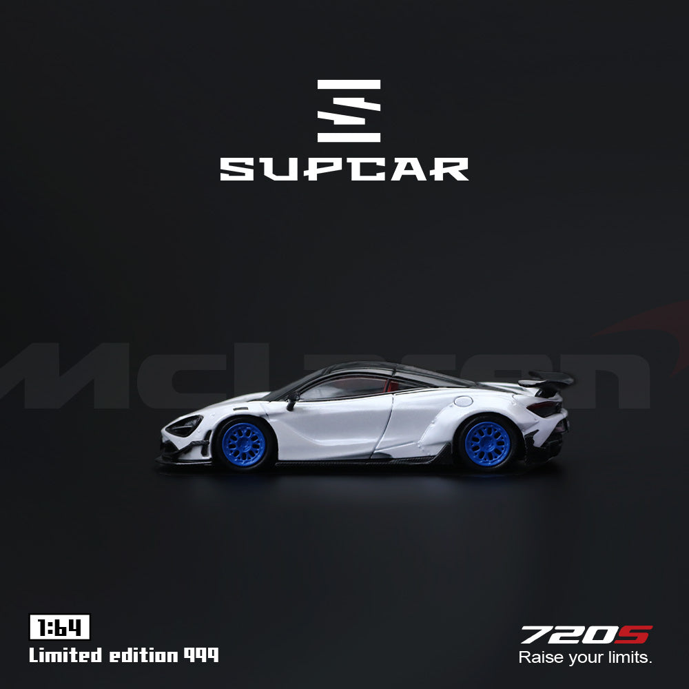 SUPCAR 1:64 McLaren 720S Diecast Model Car | Premium Collectible Supercar Replica | White with Blue Wheels