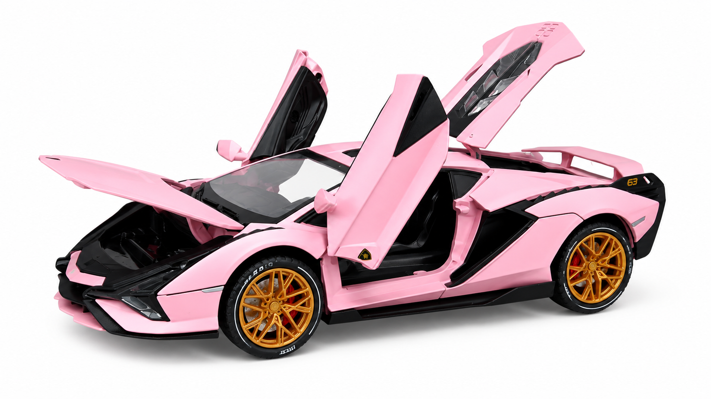 Joy Junction Lamborghini Sian FKP 63 1:24 Scale Die-Cast Model Car with Display Case – Opening Doors Premium Hypercar Collectible (Pink)