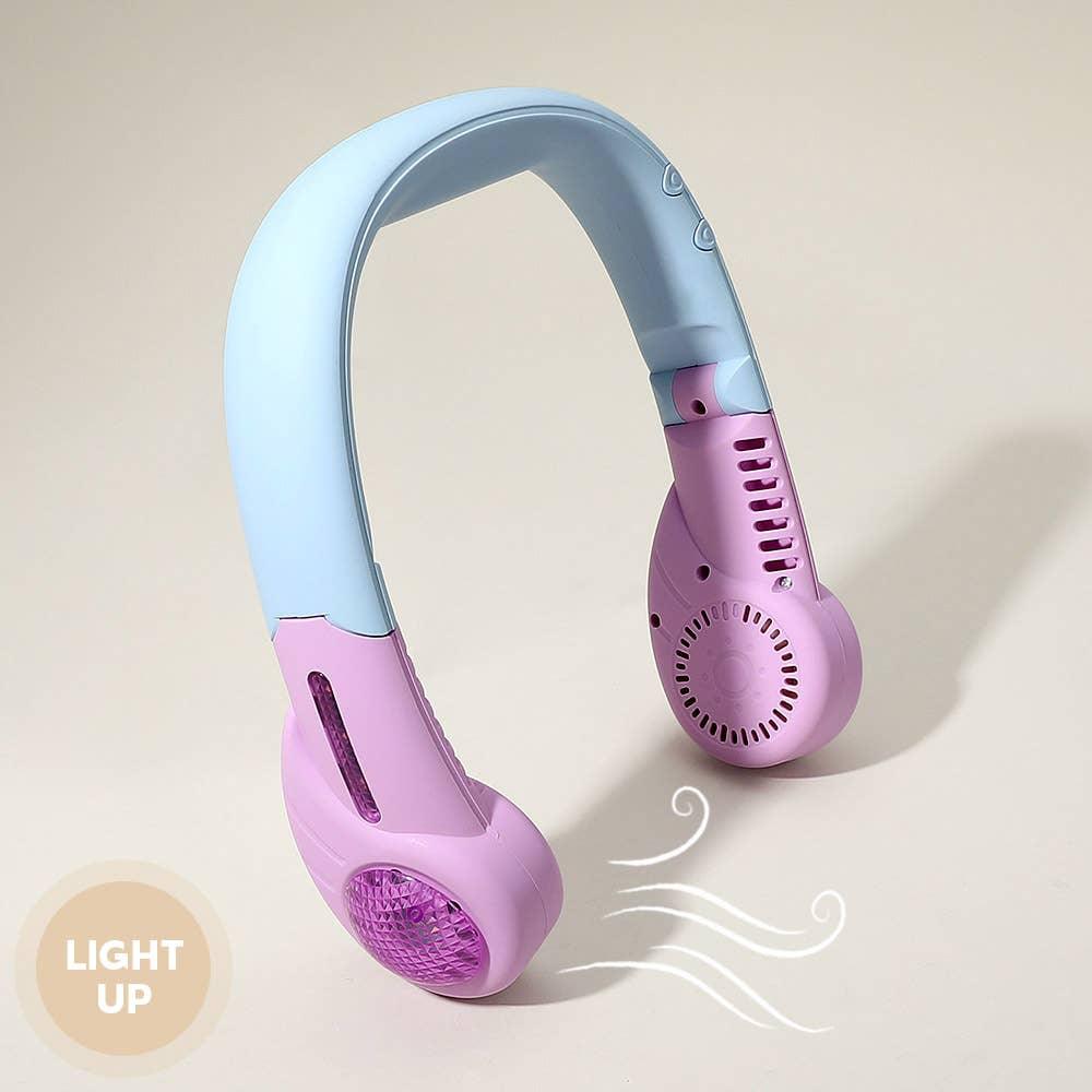 Portable Bladeless Neck Fan – 5-Speed Adjustable Cooling Fan with 400mAh Battery, USB Rechargeable, Quiet Hands-Free Airflow for Outdoor, Travel & Home (Blue/Purple)