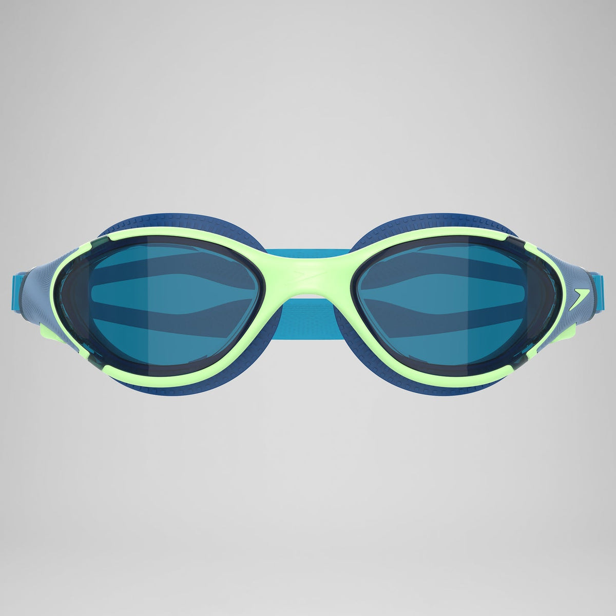 Speedo Biofuse 2.0 Unisex Adult Mirrored Swimming Goggles with Anti-Fog, UV Protection and Push-Button Adjustment – Green & Blue