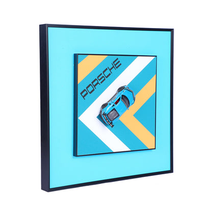 Blue Die-Cast Porsche Car Decorative Wall Frame: Iconic Elegance on Display