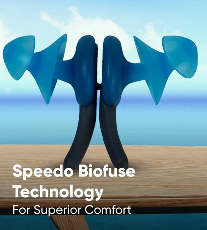 Speedo Biofuse Unisex Adult Ergonomic Swimming Earplugs with Left/Right Markings and Reusable Storage Case – Blue & Grey