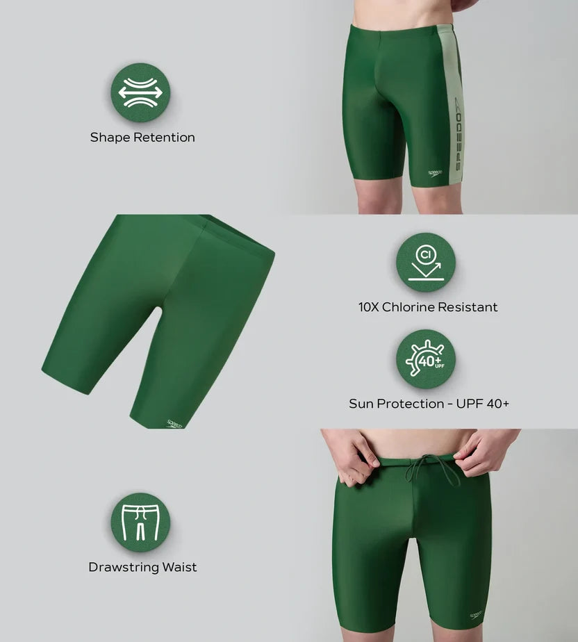 Speedo Men’s Endurabrite Panel Print Dive Jammer – Dark Green & Pale Adventure