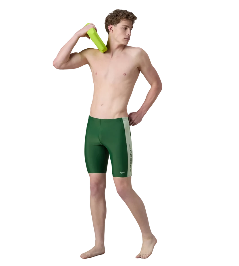 Speedo Men’s Endurabrite Panel Print Dive Jammer – Dark Green & Pale Adventure