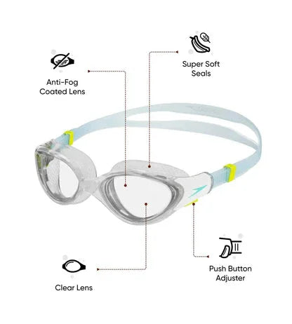 Speedo Women’s Biofuse 2.0 Clear-Lens Swimming Goggles – Tint & Blue | Anti-Fog & UV Protection