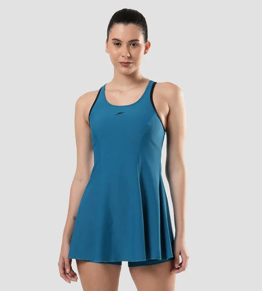Speedo Women’s Endurance 10 Racerback Swimdress with Boyleg – Nordic Teal & True Navy | Chlorine Resistant & UPF 40+ Sun Protection - Jaiman Toys