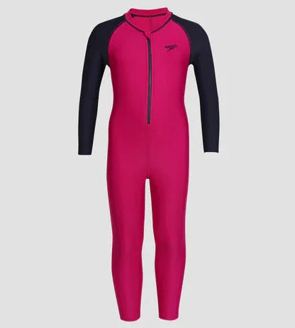 Speedo Tots Endura Brite All-In-One Full Body Swimsuit for Kids (4 Years) – Berry & True Navy | 10X Chlorine Resistant | UPF 40+ Sun Protection